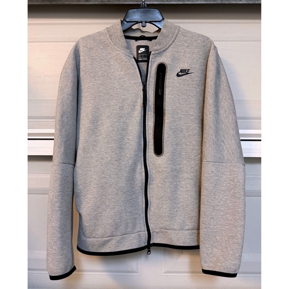 Nike Tech Men's L Fleece Bomber Jacket Grey Black Full Zip CZ1797-063 Athleisure